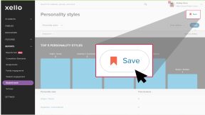 Educator account in Xello. The Personality styles report is open, filters have been applied and the cursor is clicking Save.